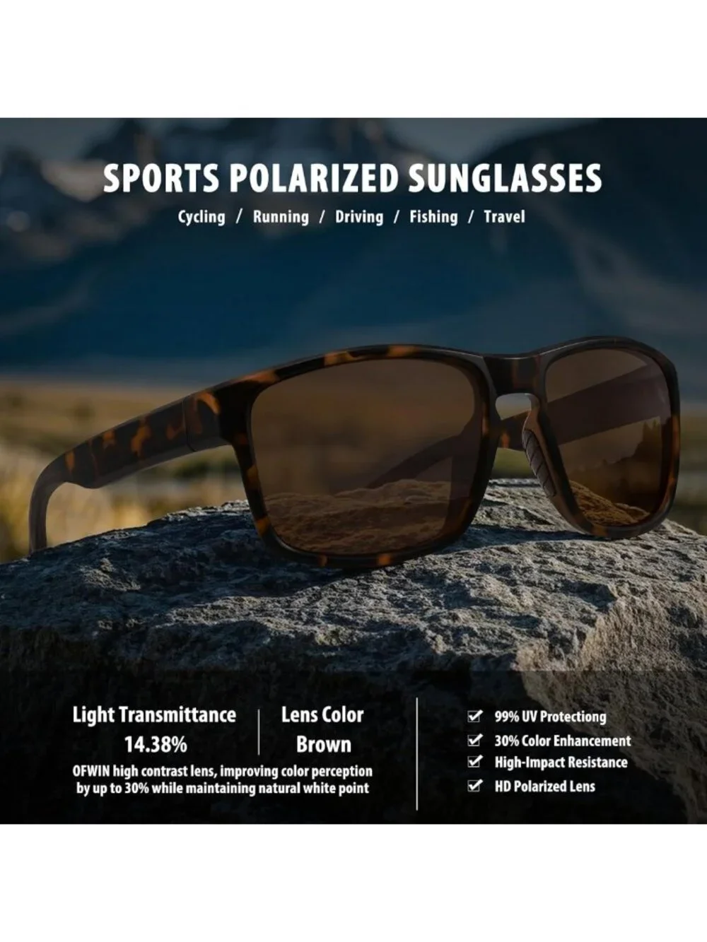 Polarized Sports Sunglasses for Men & Women - UV Protection, Unbreakable, Ideal